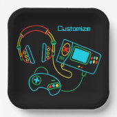 Assiettes En Carton Gamer Retro Neon (Recto)