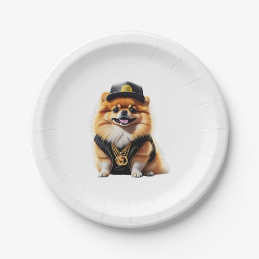 Assiettes En Carton Gangsta Pomeranian - Hip Hop Dog Swag (Devant)