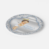 Assiettes En Carton Garçon Argent Bleu Angel Baptême (Angle)