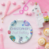 Assiettes En Carton Garçon Astronaut Gold Blue Rocket Ship Planet (Fête)