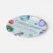 Assiettes En Carton Garçon Astronaut Gold Blue Rocket Ship Planet (Angle)