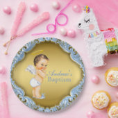 Assiettes En Carton Garçon Bleu Or Angel Baptême Christening (Fête)