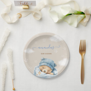 Assiettes En Carton Garçon Bleu Ourson Mignon Baby Shower