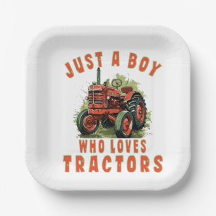 Assiettes En Carton Garçon de la vie rurale qui aime les tracteurs