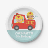Assiettes En Carton Garçon de pompier en fête d'anniversaire rouge de (Devant)