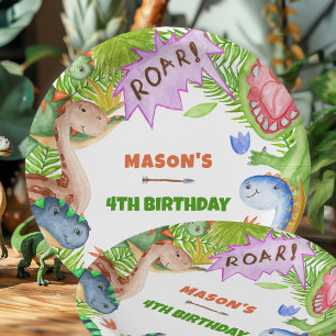 Assiettes En Carton Garçon dinosaure 4e anniversaire 