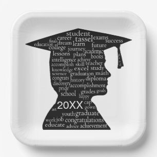 Assiettes En Carton Garçon en silhouette diplômé sur fond blanc