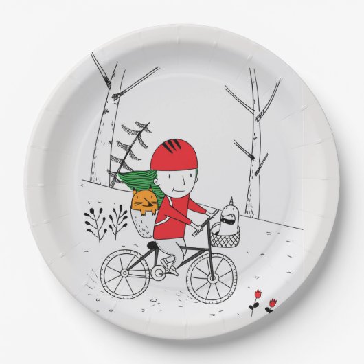 Assiettes En Carton Garçon en vélo (Devant)