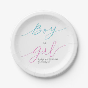 Assiettes En Carton Garçon ou fille rose bleu Script Genre Reveal Par