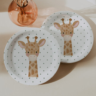 Assiettes En Carton Garçon Safari Girafe à pois de Wild One