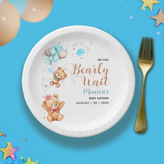 Assiettes En Carton Garçon Teddy Ours Nous Pouvons Attendre Baby showe