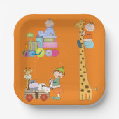 Assiettes En Carton Garçons avec pépinière train Giraffe et Wagon (Recto)