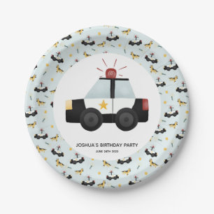 Assiettes En Carton Garçons Cute Blue Police Car Toddler Joyeux Anniv