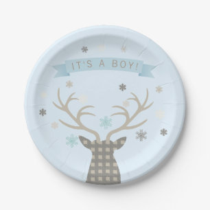 Assiettes En Carton Garçons Hiver Merveilleux Bois Cerf Baby Shower