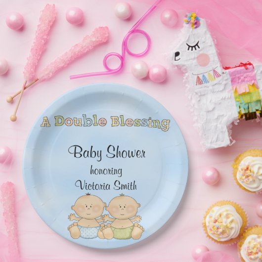 Assiettes En Carton Garçons jumeaux de baby shower (Fête)