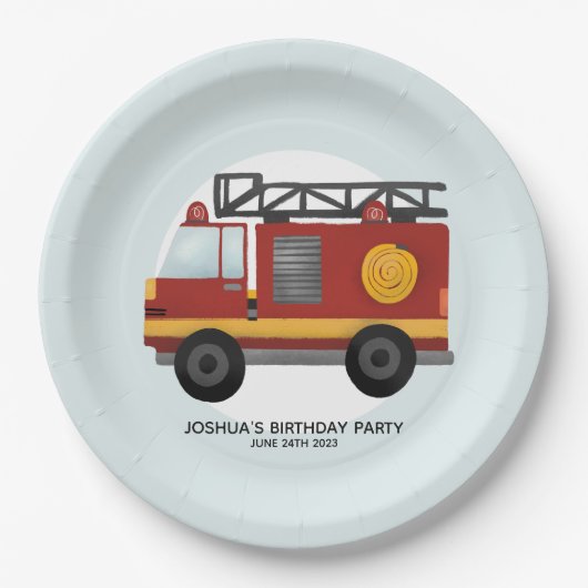 Assiettes En Carton Garçons Moteur de feu mignon Camion Toddler Joyeux (Devant)