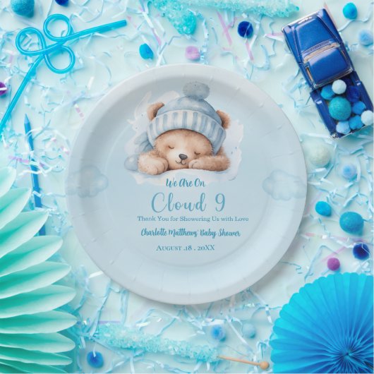 Assiettes En Carton Garçons Ours Nuage Nuage Neuf 9 Baby showers (Fête)