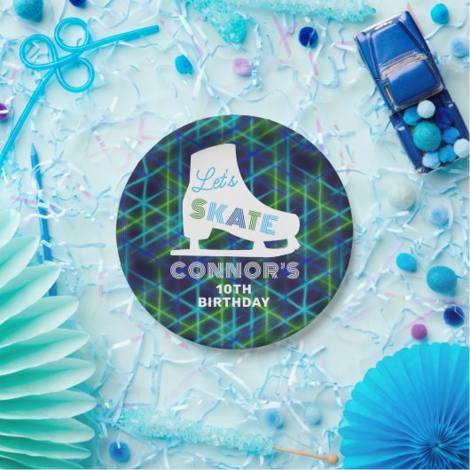 Assiettes En Carton Garçons Patinage sur glace Anniversaire Fête Neon (Fête)
