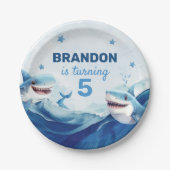 Assiettes En Carton Garçons sous l'océan marin requin 5e anniversaire (Devant)
