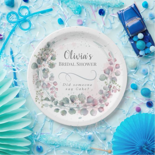 Assiettes En Carton Garden Party rose et vert Eucalyptus (Fête)