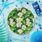 Assiettes En Carton Gardenias blanches et Feuilles verts de Jade (Fête)