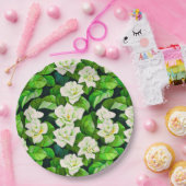 Assiettes En Carton Gardenias blanches et Feuilles verts de Jade (Fête)