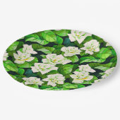 Assiettes En Carton Gardenias blanches et Feuilles verts de Jade (Angle)