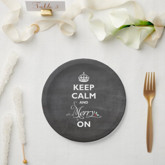 Assiettes En Carton Gardez Le Calme Et Le Joyeux Sur Chalkboard Drôle (Mariage)