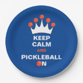 Assiettes En Carton Gardez le calme et le Pickleball allumé, bleu oran (Devant)