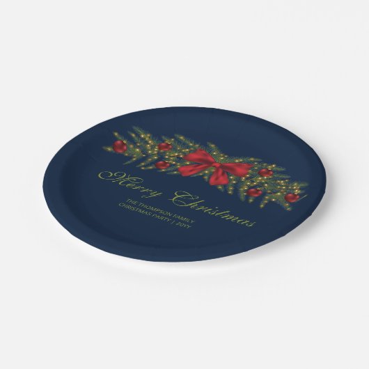 Assiettes En Carton Garland De Noël Avec Bow Rouge Et Baubles (Angle)
