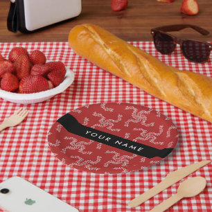 Assiettes En Carton Garland de Noël, Rouge, Votre nom, Personnaliser