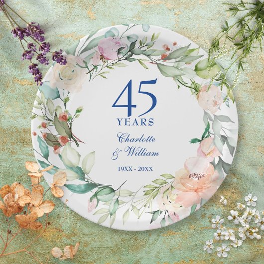 Assiettes En Carton Garland rose 45e 65e anniversaire du Mariage
