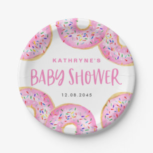 Assiettes En Carton Gâteau Baby Shower Fille en aquarelle
