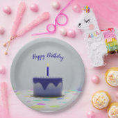 Assiettes En Carton Gâteau d'anniversaire bleu (Fête)