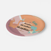 Assiettes En Carton Gâteau d'anniversaire Dinosaur orange rose neutre (Angle)