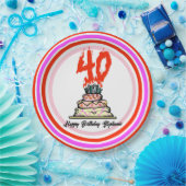 Assiettes En Carton Gâteau d'anniversaire en feu avec 40 bougies (Fête)