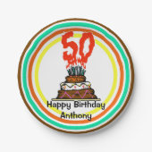 Assiettes En Carton Gâteau d'anniversaire en feu avec 50 bougies (Devant)