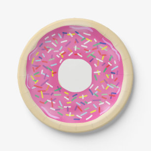 Assiettes En Carton Gâteau d'anniversaire moderne avec donuts roses sa