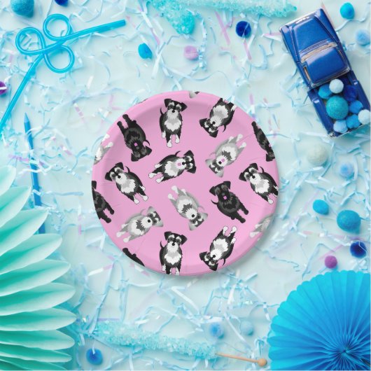 Assiettes En Carton Gâteau de fête rose aux schnauzers mignons (Fête)