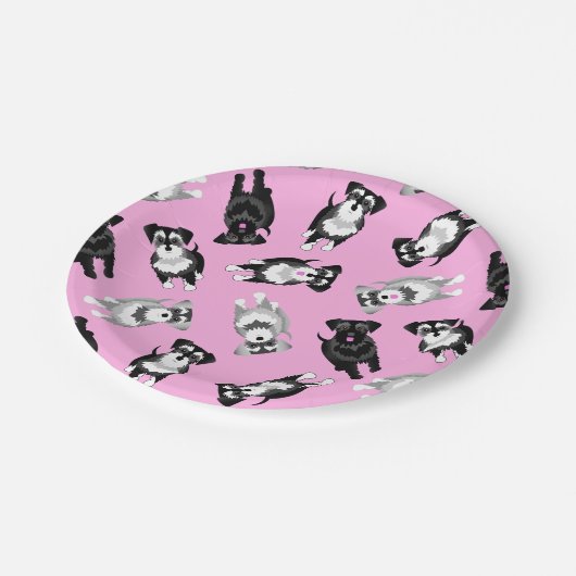 Assiettes En Carton Gâteau de fête rose aux schnauzers mignons (Angle)
