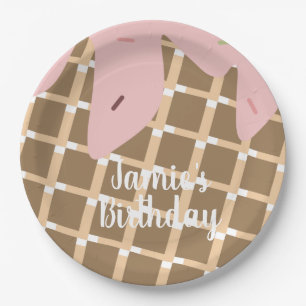 Assiettes En Carton Gâteau de glace glaçage Anniversaire Gaufre Rose