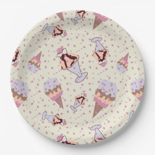 Assiettes En Carton Gâteau de glace pastel motif d'été