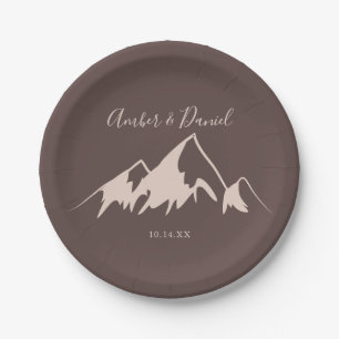 Assiettes En Carton Gâteau de Mariage campagnard de montagne Clear