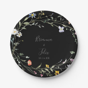 Assiettes En Carton Gâteau de Mariage noir floral Multicolor sauvage