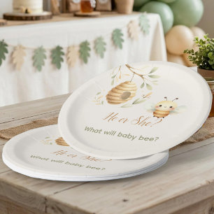 Assiettes En Carton Gâteau de révélation du sexe de bébé abeille