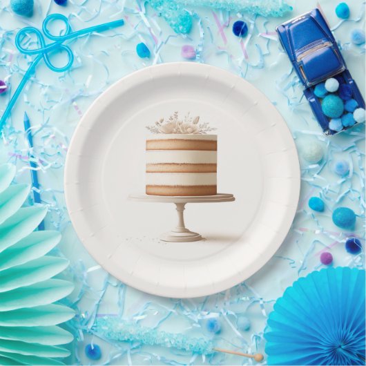 Assiettes En Carton Gâteau Élégant Blanc Fleurs Mariage (Fête)