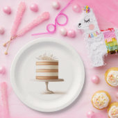 Assiettes En Carton Gâteau Élégant Blanc Fleurs Mariage (Fête)