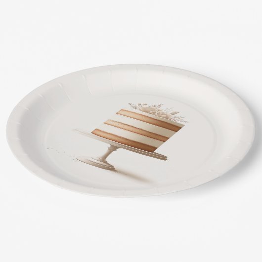 Assiettes En Carton Gâteau Élégant Blanc Fleurs Mariage (Angle)