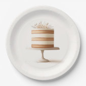 Assiettes En Carton Gâteau Élégant Blanc Fleurs Mariage (Devant)