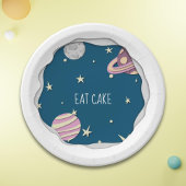 Assiettes En Carton Gâteau Galaxy Rose Bleu Étoiles & Planètes